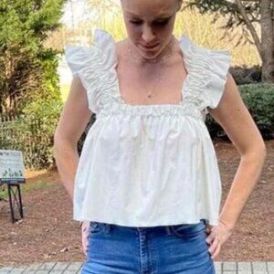 Monica Nera Small White Maya Ruffle Top Cotton NWT